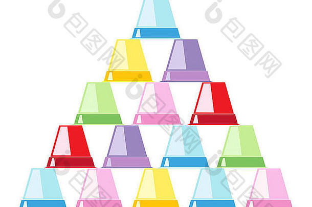 插图堆栈色彩斑斓的花锅金字塔形状孤立的白色背景