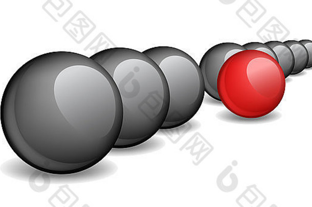 黑色的球，一个红色的球站在其他球的前面