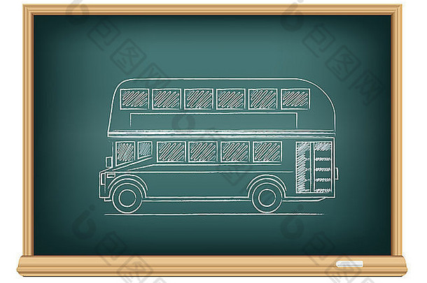 学校的黑板和粉笔画出了英语公共汽车
