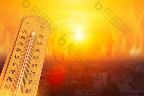 全球气候变暖高温度城市热波夏天季节概念