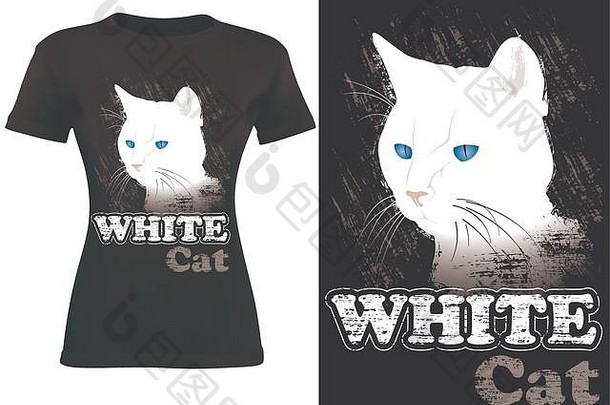 黑色的t恤设计白色猫