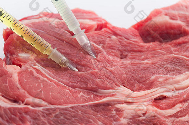 修改食物牛肉肉嵌入式注射器概念