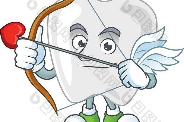 可爱的牙齿图片丘比特吉祥物设计理念与箭头和翅膀