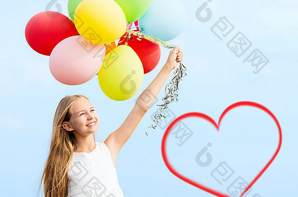 快乐女孩色彩斑斓的气球
