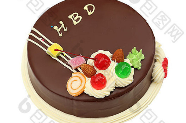 快乐生日巧克力蛋糕白色背景剪裁路径