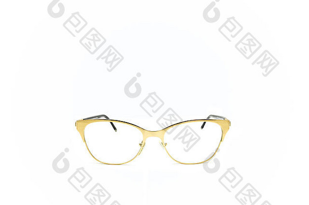 眼睛眼镜金属矩形框架孤立的白色背景