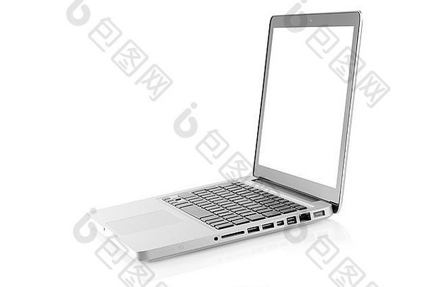 带有空白屏幕的笔记本<strong>电脑</strong>。在白色背景上隔离