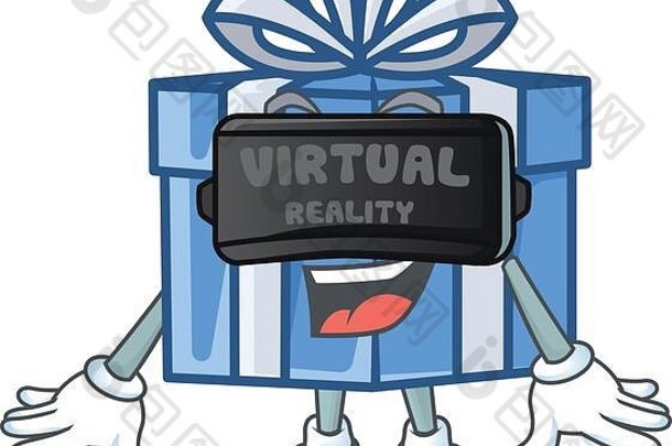 很酷的蓝色的礼物盒子字符虚拟现实耳机