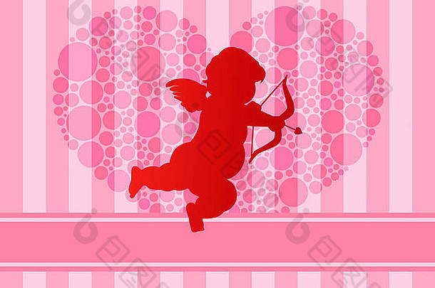 快乐情人节一天丘比特波尔卡点心轮廓粉红色的条纹模式背景插图