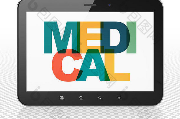 医学概念：平板电脑，显示医学信息