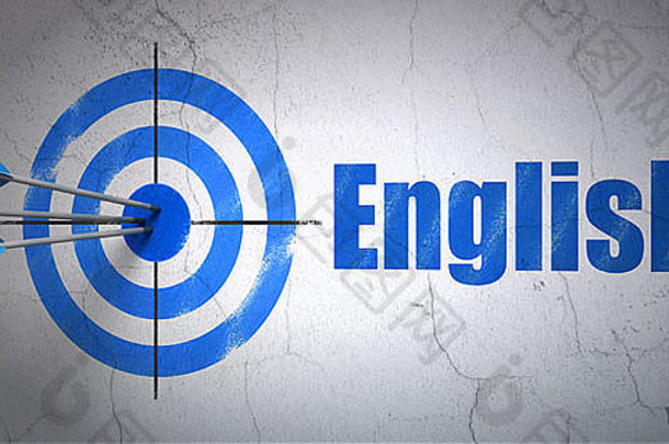 教育理念：目标与墙壁背景下的英语