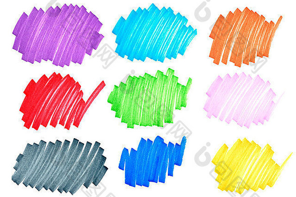 彩色毡尖墨水笔在宏上涂鸦，可见纸纤维细节。