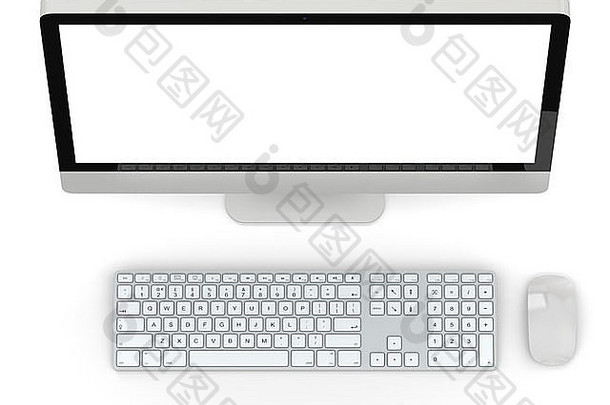 现代桌面电脑白色空白屏幕孤立的白色背景