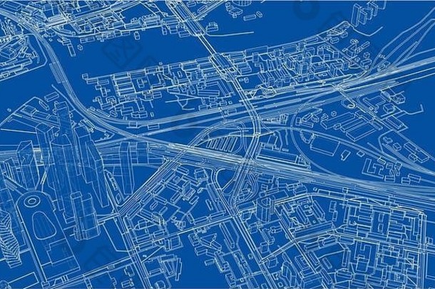 概述城市概念。线框样式