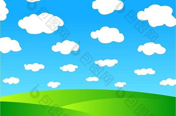 农场自然夏天背景图片绿色字段蓝色的天空白色云