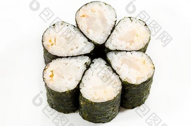 寿司海鲜蔬菜白色背景餐厅