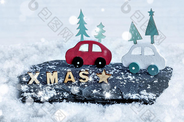 圣诞节装饰木圣诞节信木汽车雪场景