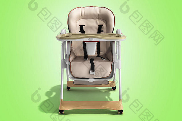 现代婴儿椅，用于喂养3d渲染图像，用于绿色广告