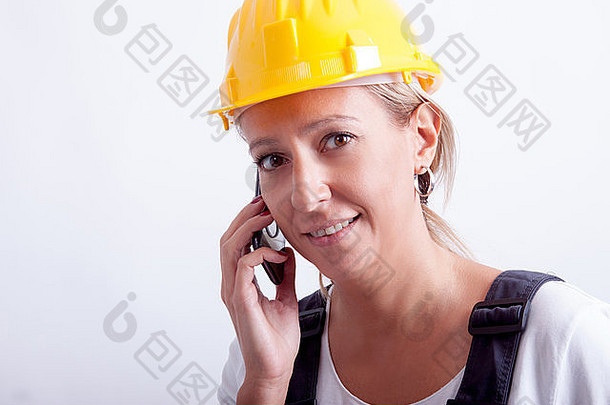 女建设工人工具白色背景