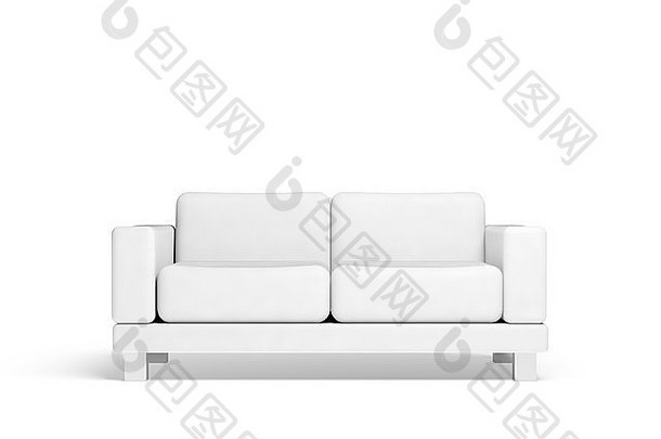 沙发孤立的白色空室内背景插图前面视图