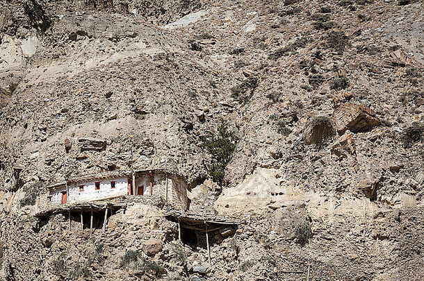 洞穴marpha村野马尼泊尔