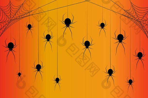 蜘蛛蜘蛛网橙色背景令人毛骨悚然的背景万圣节