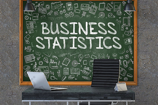 商业统计-手绘绿色黑板。
