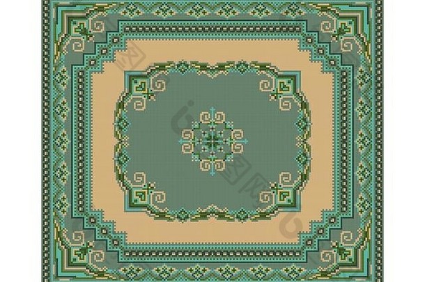 豪华的古董地毯少数民族饰品绿色黄色的背景