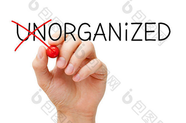 手动将单词Unorganized改为Organized，红色标记隔离在白色上。