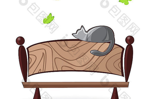 猫坐板凳上蝴蝶