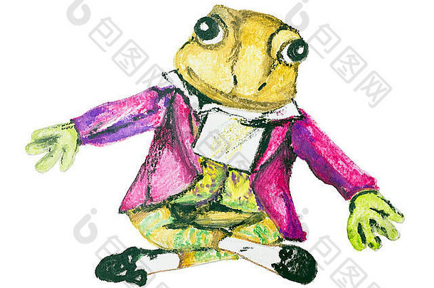 作曲家莫扎特青蛙摘要孤立的概念手工制作的水彩绘画插图白色纸艺术背景