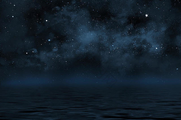布满星星的晚上天空插图星星蓝色的星云反射水波