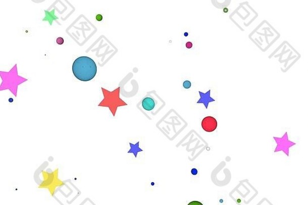 白色背景上的彩色气球和星星