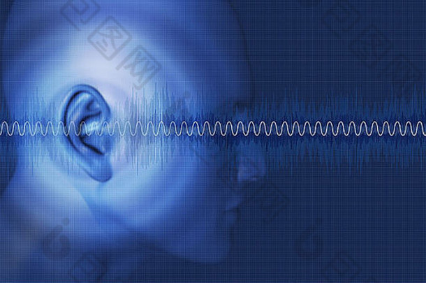 声音波波形通过耳朵
