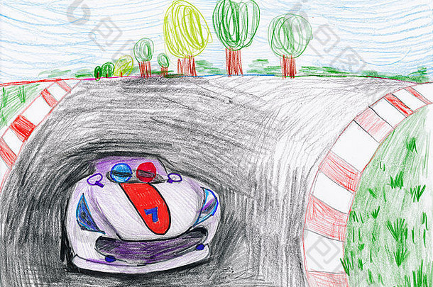赛车。儿童画