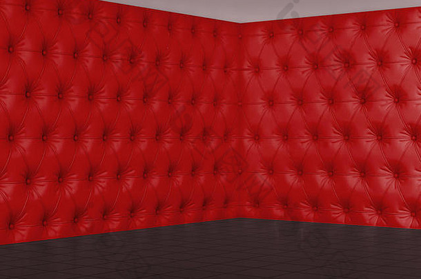 空房间红色的切斯特墙黑色的地板上渲染