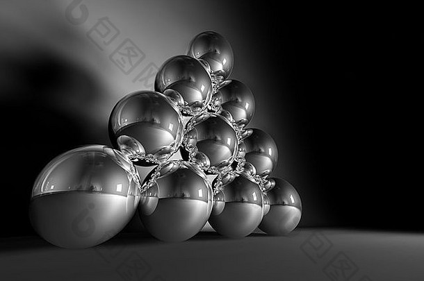 10个铬球的3D图像