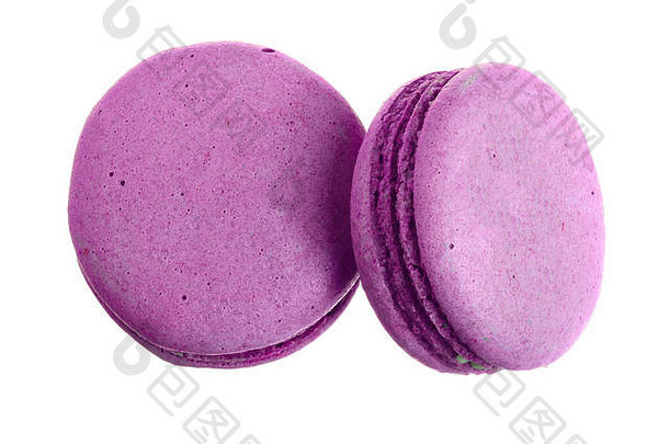 紫色的蛋白杏仁饼干孤立的白色背景影子特写镜头前视图平躺
