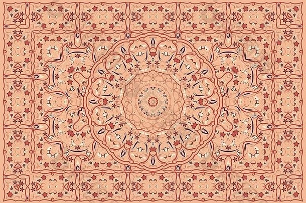 古董阿拉伯语模式波斯彩色的地毯丰富的点缀织物设计手工制作的室内装饰纺织品红色的背景