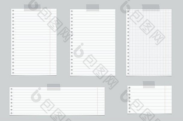 块白色排的平方笔记本纸黏糊糊的磁带灰色的背景