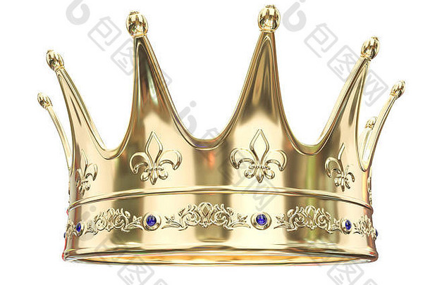 白色背景上隔离的金色皇冠-3D渲染