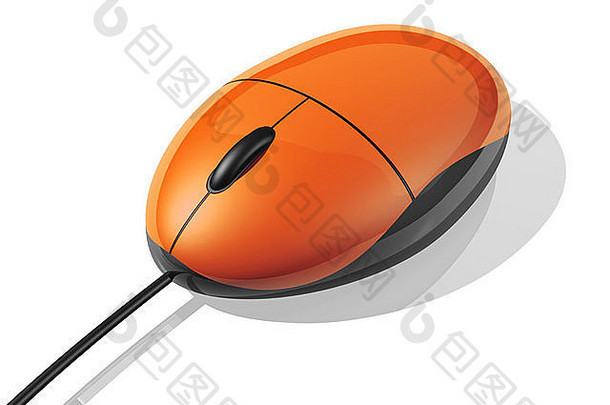 橙色电脑鼠标孤立的白色