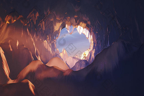 呈现冰洞穴阳光结束隧道