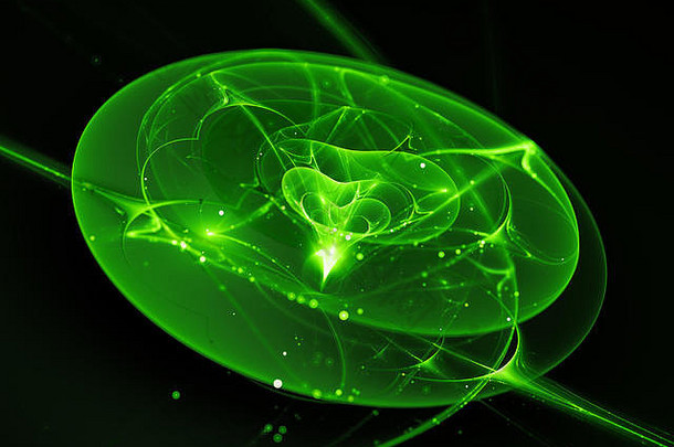 深空绿色发光新技术，计算机生成抽象背景，3D渲染