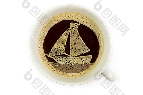 咖啡杯里的帆船