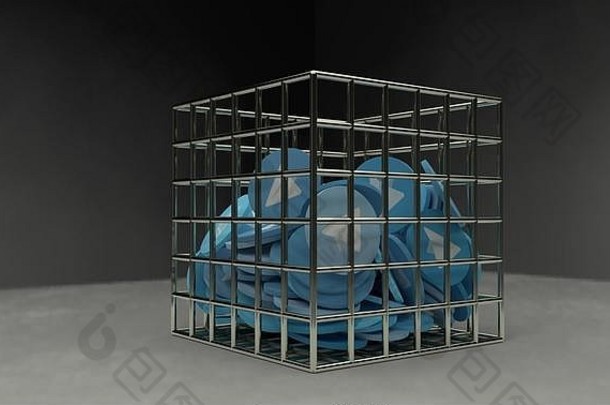 监狱3d渲染中的蓝色纸平面
