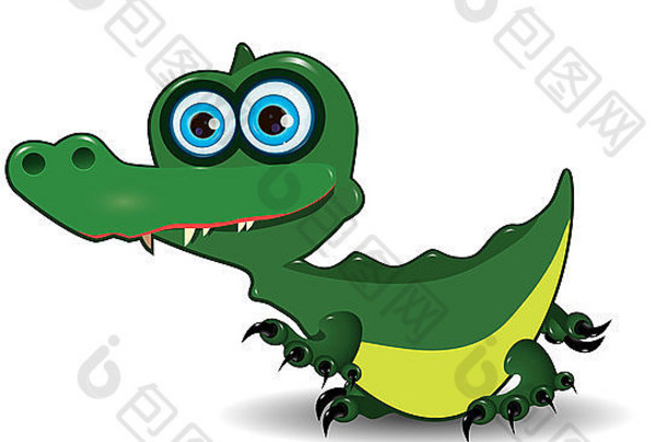 可爱的蓝眼睛绿色鳄鱼的插图