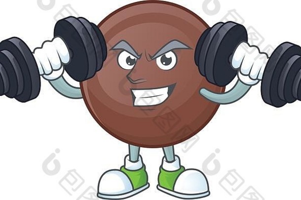 健身锻炼巧克力球吉祥物图标杠铃