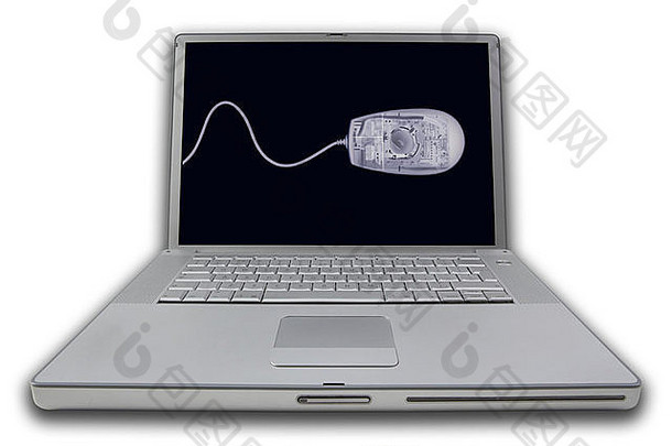 笔记本电脑屏幕显示X射线电脑鼠标图片