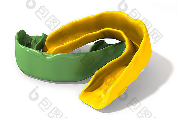 在一个孤立的背景上有两个普通的黄色和绿色模制运动口香糖护卫